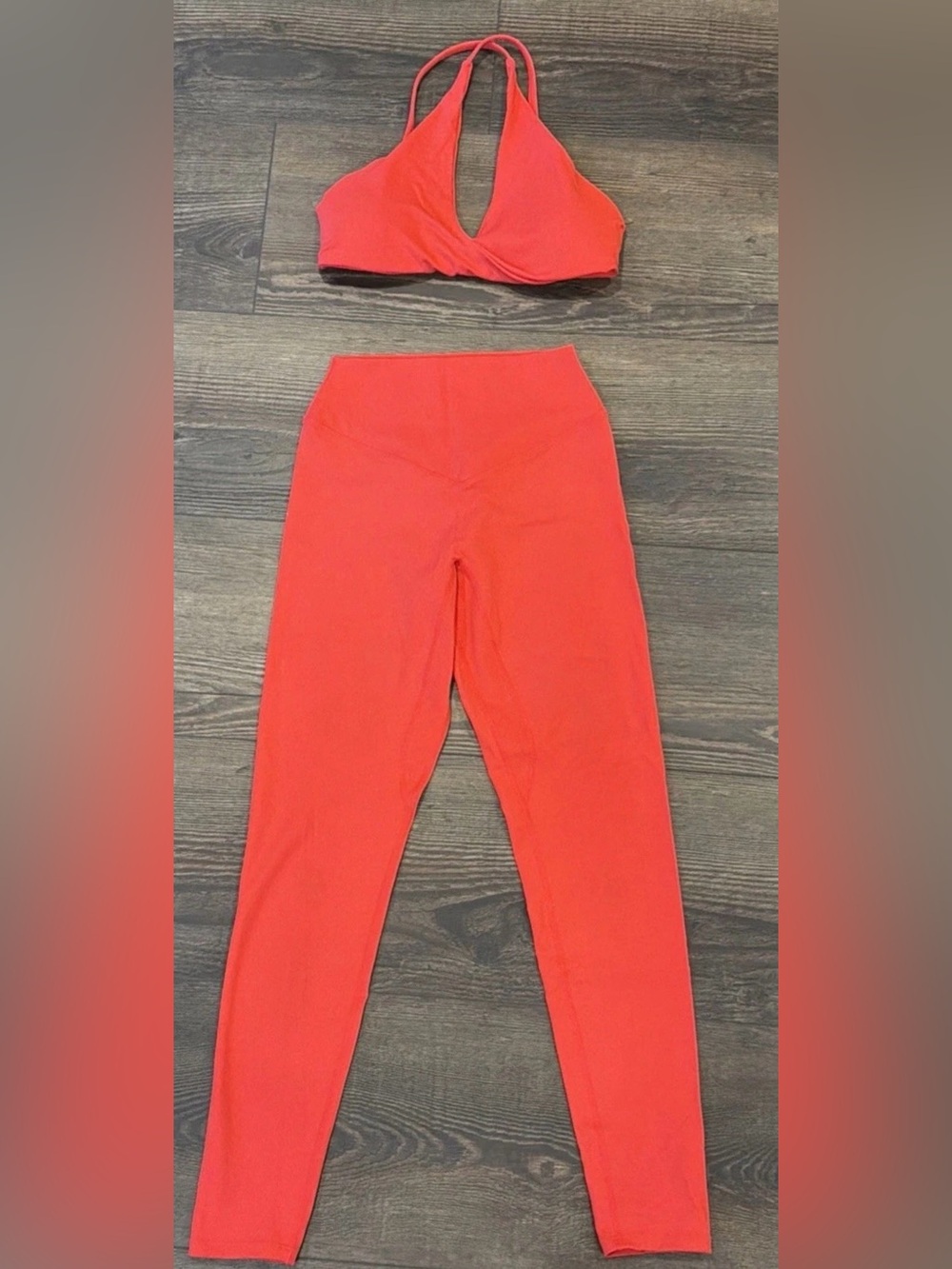 Oxford Red High Waisted Yoga Leggings and Sports Bra Size Small Workout Set